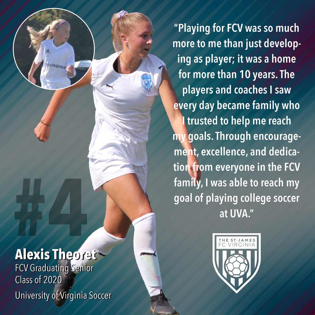 🎓#TBT to one of our #2020Seniors who has played for #FCV for over 11 years. 🙌Alexis was able to reach her goal of playing collegiate soccer at <a href="/UVA/">UVA</a> and credits #FCV for helping her develop as a person and a player.
#FCVAxTSJ <a href="/TheStJames/">The St. James</a>