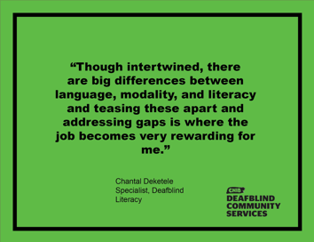 CNIB_DBCS's tweet photo. "Though intertwined, there are big differences between language, modality, and literacy, and teasing these apart and addressing gaps is where the job becomes very rewarding to me" - Chantal Deketele, Literacy Instructor, DBCS

#DBCS #DBAM2020 https://t.co/Ln5fVgQSuZ