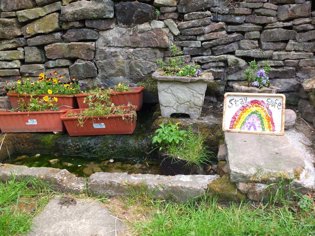 Today in 'school' we made a miniature well dressing using flowers and natural materials from in and around the garden and left it next to a nearby spring.... most of this year's actual well dressings are cancelled.