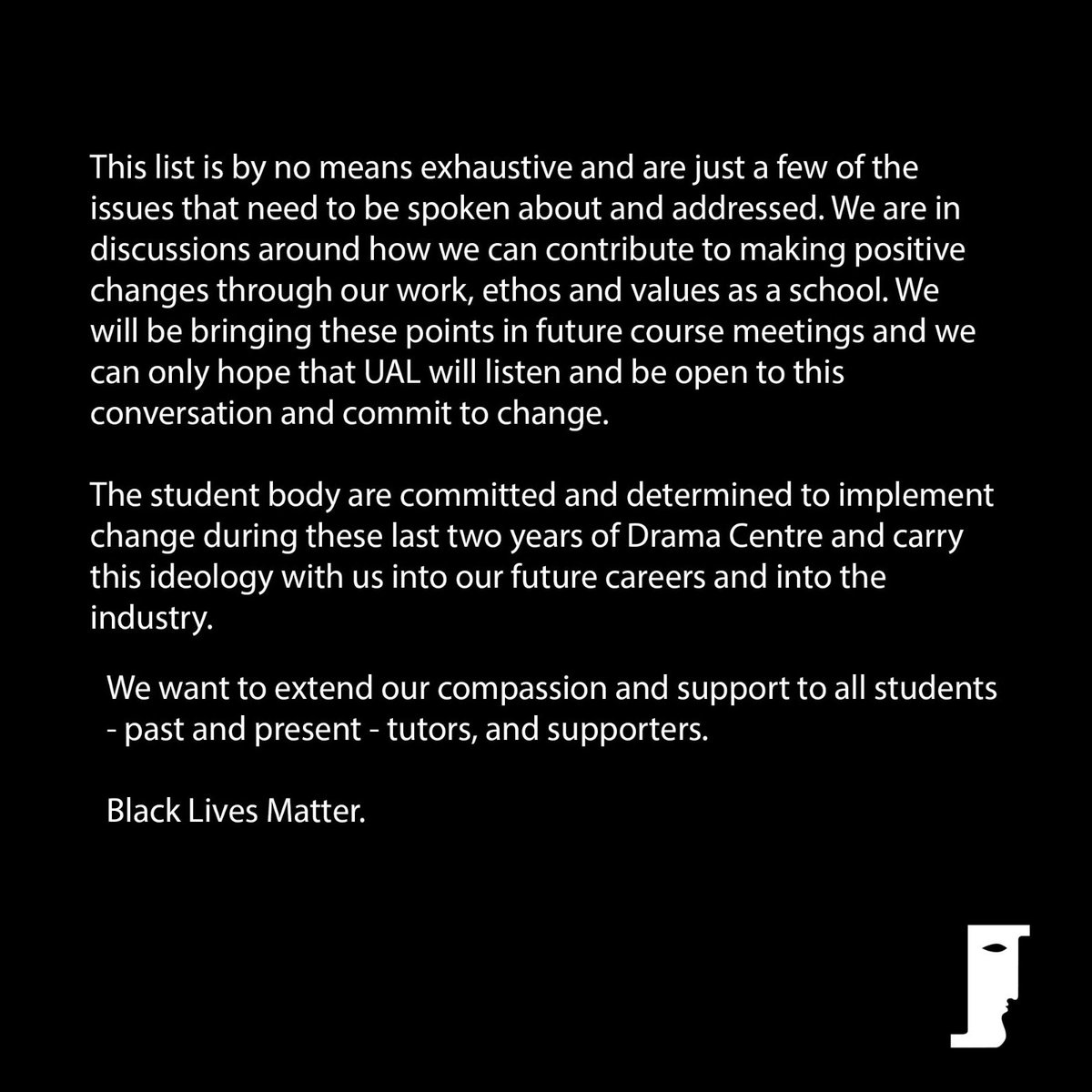DramaCentre_Ldn's tweet image. A message from the students of Group 56, 57 &amp;amp; 58. 
Black Lives Matter.