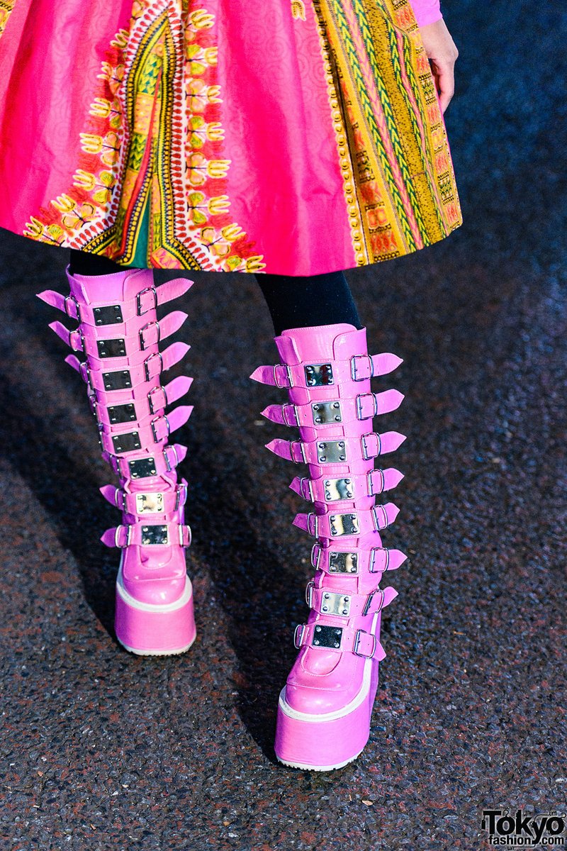 Tokyo art student Sierra on the street in Harajuku w/ Widow corset top, Etsy skirt, Cutchaco earrings, Daiso items &amp; Demonia boots. Sierra is an organizers of the Tokyo #BlackLivesMatter protests, contact her if you'd like to participate or support #原宿 tokyofashion.com/pink-tokyo-str…