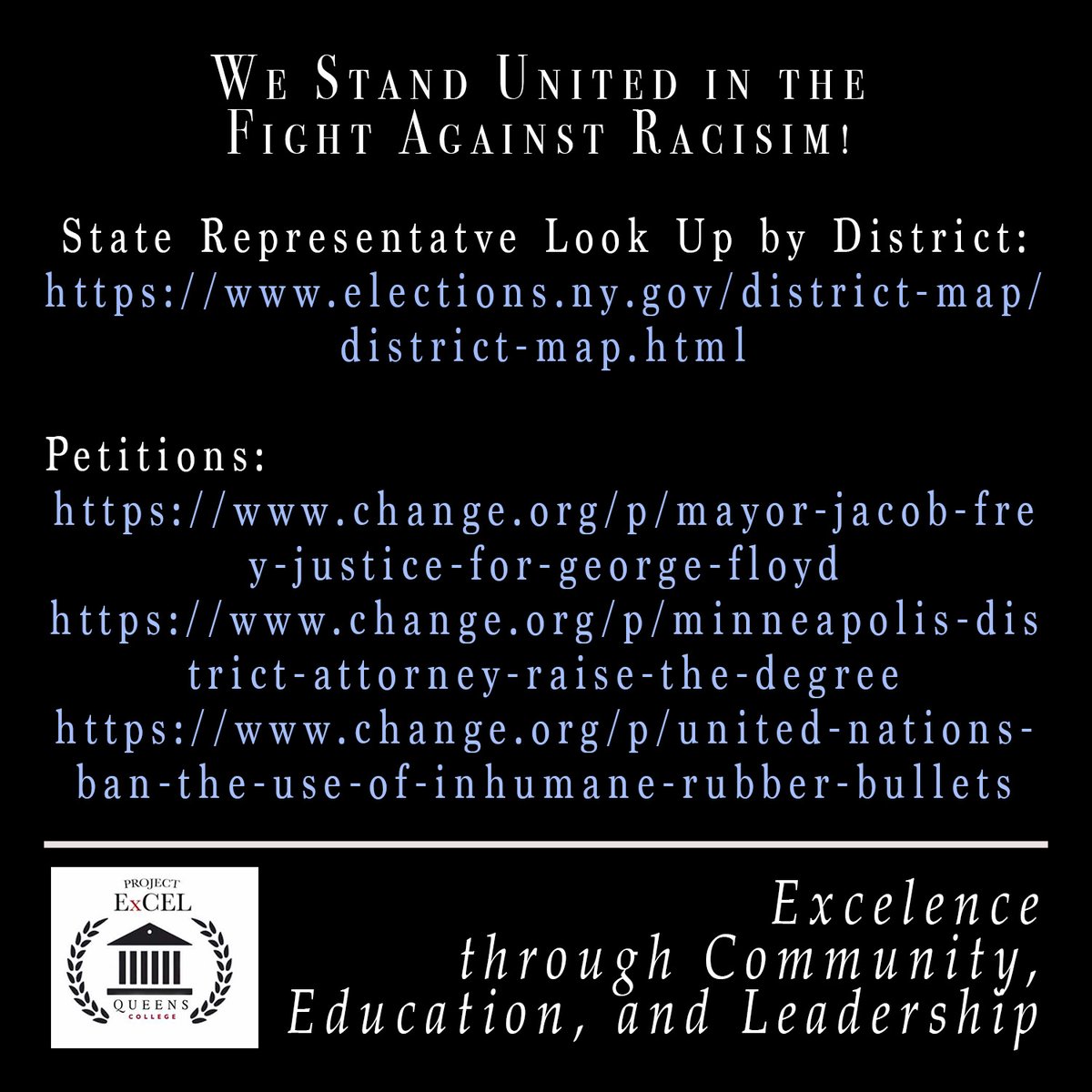 ProjectExCEL_QC's tweet image. Please share this post with whoever you think needs to see it. Keep up to date and please do your own research on all topics to stay informed.
Use these links as a reference when searching these sites as you aren't able to click them. #BlackLivesMatter #CUNYBMI #CUNY #IAMBMI
