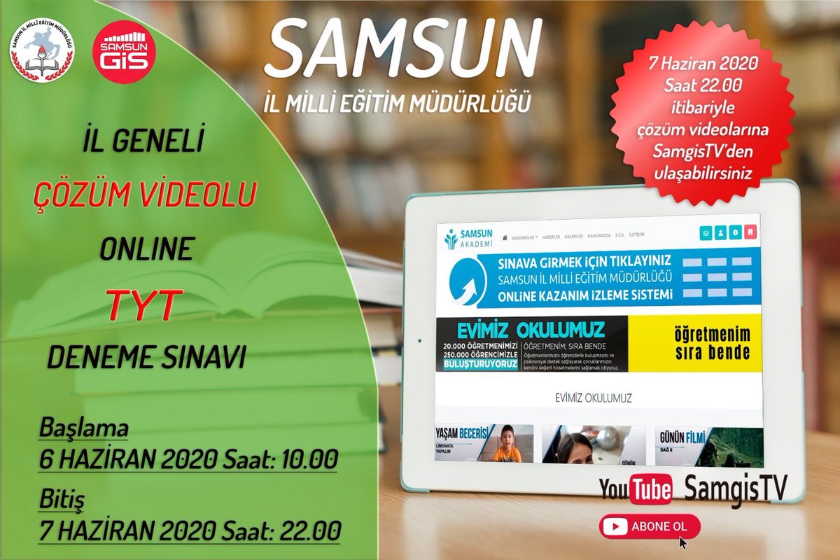 SAMSUN İL MİLLİ EĞİTİM MÜDÜRLÜĞÜ
İl Geneli Çözüm videolu Online TYT Deneme Sınavı