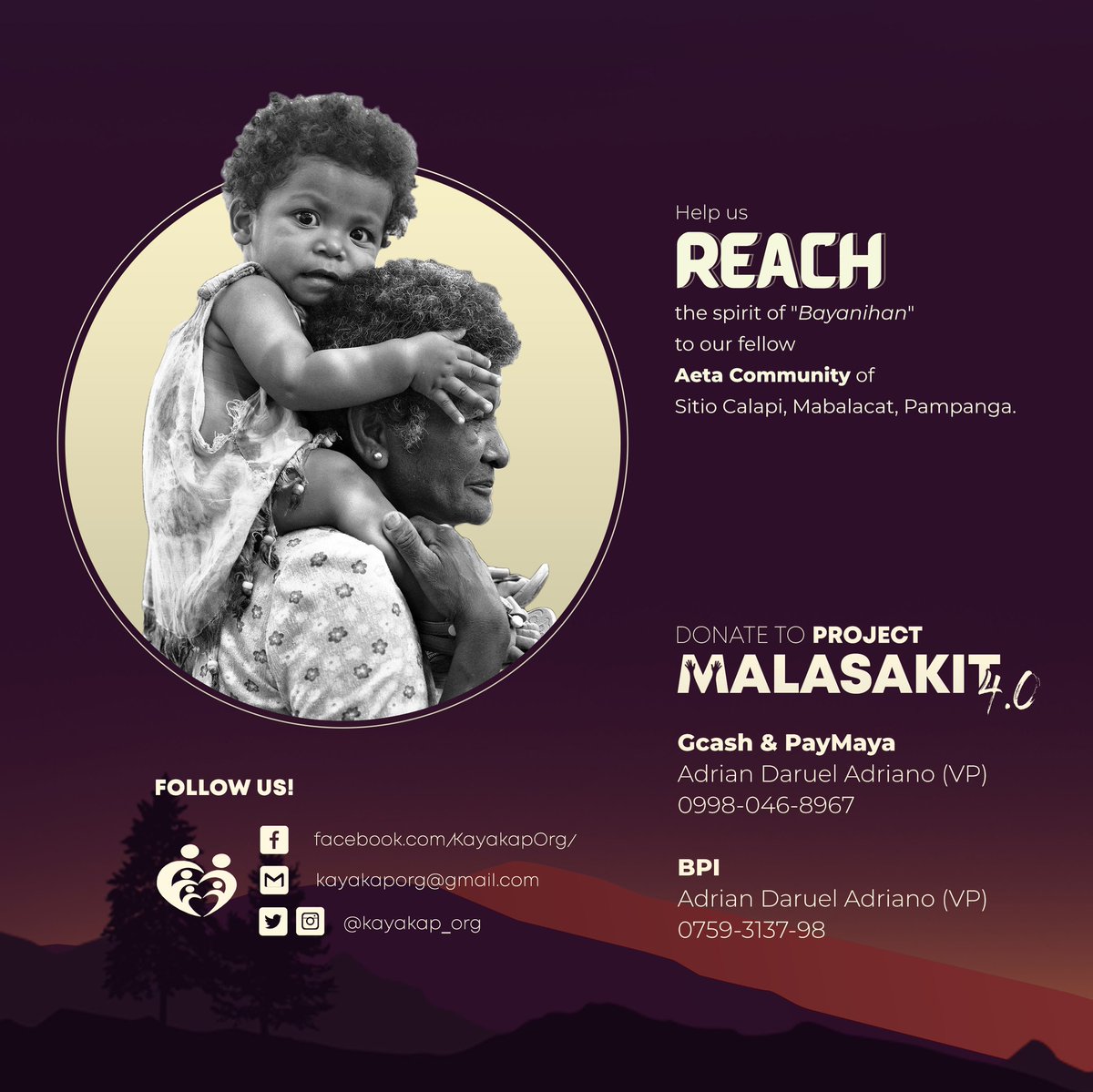 darwinnnnner's tweet photo. Samahan po ninyo kaming makapagbigay tulong sa mga kapatid nating Aeta sa Sitio Calapi, Mabalacat City, Pampanga. 

#ProjectMalasakit
#KAYAKAP https://t.co/OkJge0yPGd