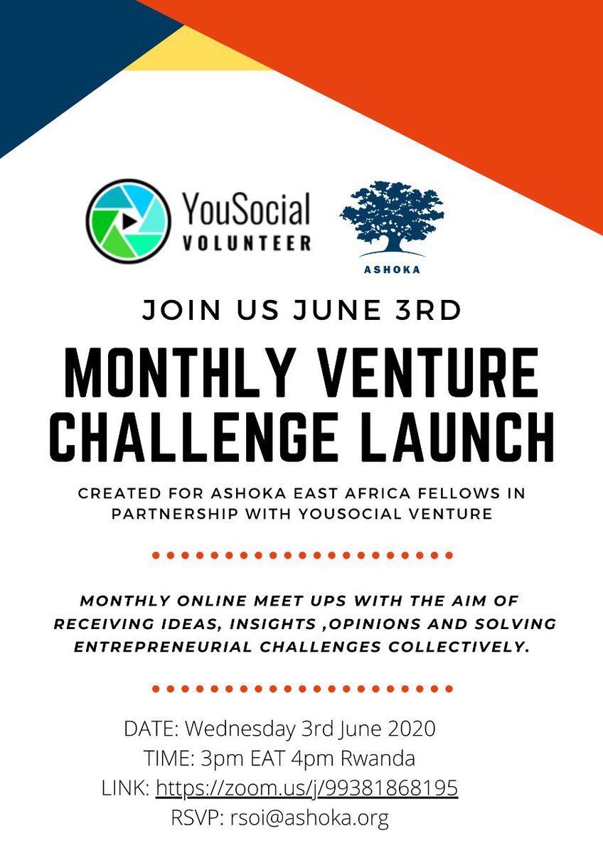 YousocialV's tweet photo. Proud of launching the first Monthly Venture Challenge meeting with @AshokaAfrica to exchange knowledge, new ideas and expertise to solve social entrepreneurial challenges collectively. #socialentrepreneurs #ashokafellows #yousocialvolunteer #skillsbasedvolunteering https://t.co/FS6PDEAAy3