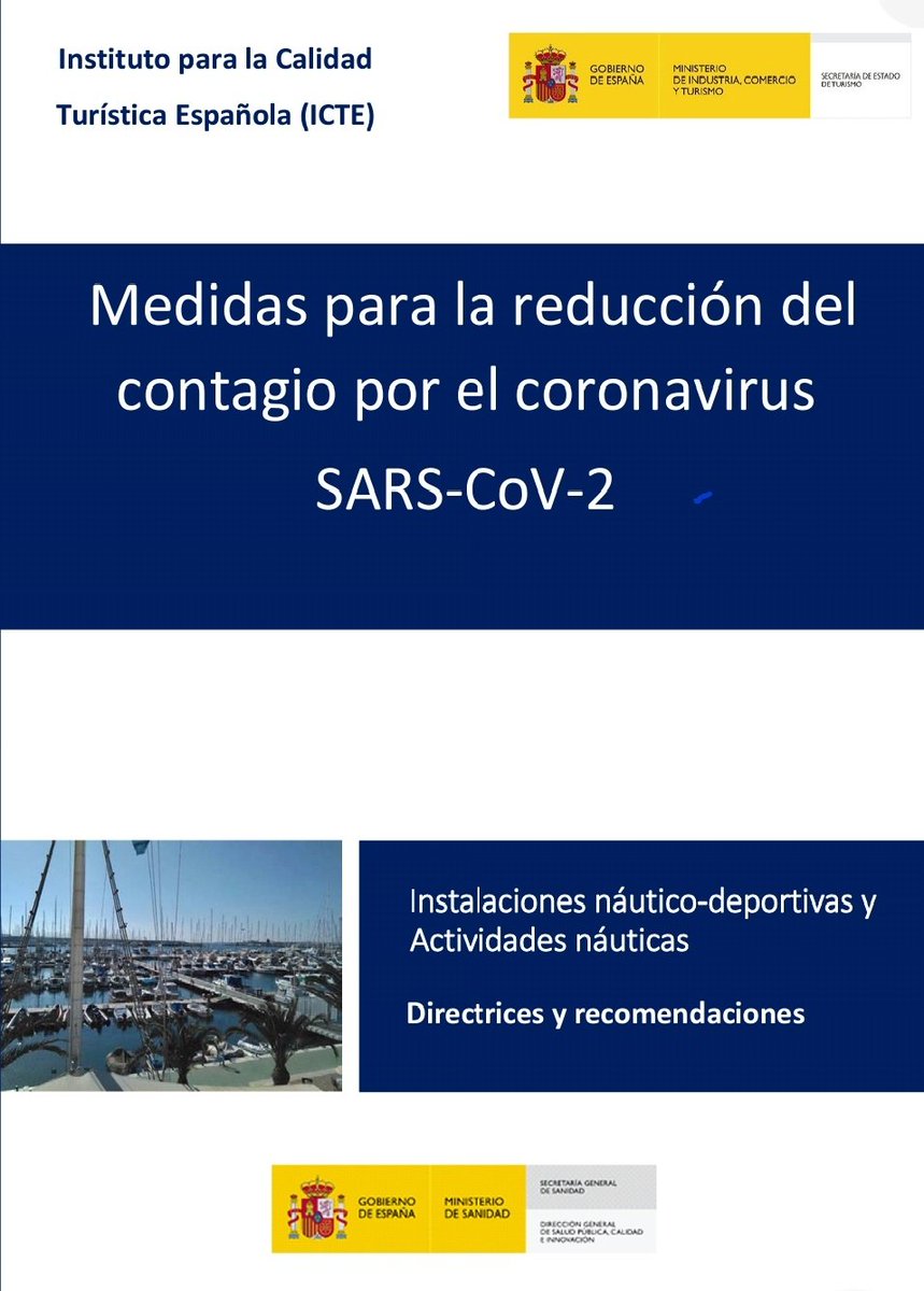 yachtelectric's tweet photo. Guía de Medidas para la reducción del contagio por el coronavirus SARS-CoV-2 para las «Instalaciones náutico-deportivas y Actividades náuticas»

Publicada por la @TurismoEspGob y coordinadas por el Comité  de Técnicos constituido por el @QCalidad.
👇👇👇
https://t.co/UhbMbXOYq4 https://t.co/ubKXOBoPmS