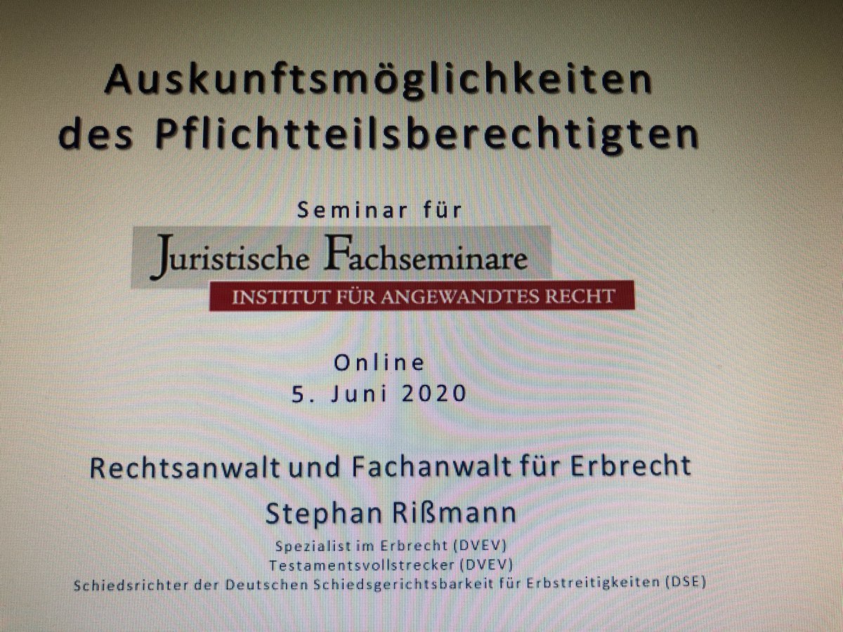 Man kann sich auch kurzfristig anmelden: Morgen, 14:00 Uhr geht‘s los: Live-Online-Seminar „Auskunftsmöglichkeiten des Pflichtteilsberechtigten“
#Erbrecht #FAO #BequemVonZuHause bit.ly/374BlCv
