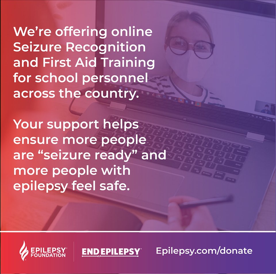 We are providing virtual #SeizureFirstAid training for school personnel so students with #epilepsy and their families across our country feel safer. Email us at efmw@efa.org if you would like more information about how to attend this life saving training. #EndEpilepsy #Seizures