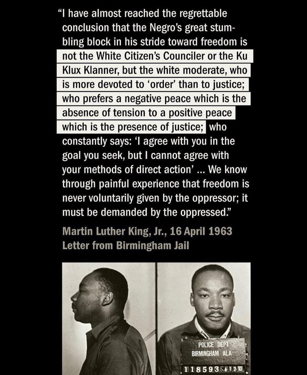 Read what my father says here. 
Share it. 

“...more devoted to order than to justice.” 

#MLK #LetterFromBirminghamJail