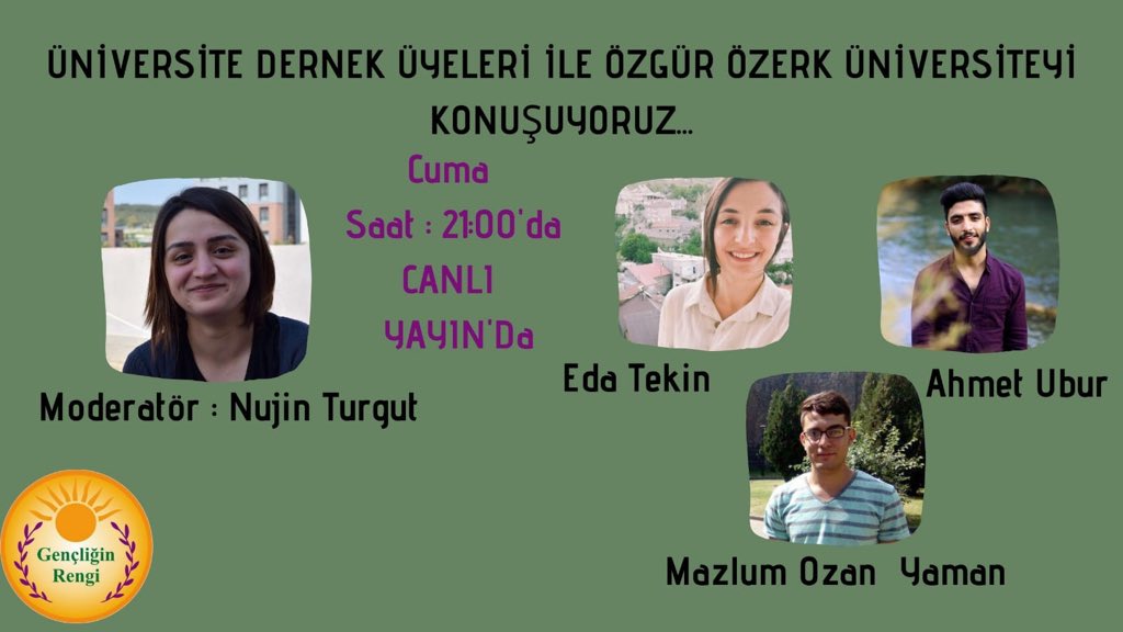 Cuma (yarın) saat 21.00’da canlı yayında Üniversite Dernek üyeleri ile özgür özerk üniversiteyi konuşuyoruz.  <a href="/BaskDer/">VAN YYÜ BASK-DER</a> <a href="/munzurmoder/">MÖDER</a> <a href="/Dicledoder/">DÖDER</a>