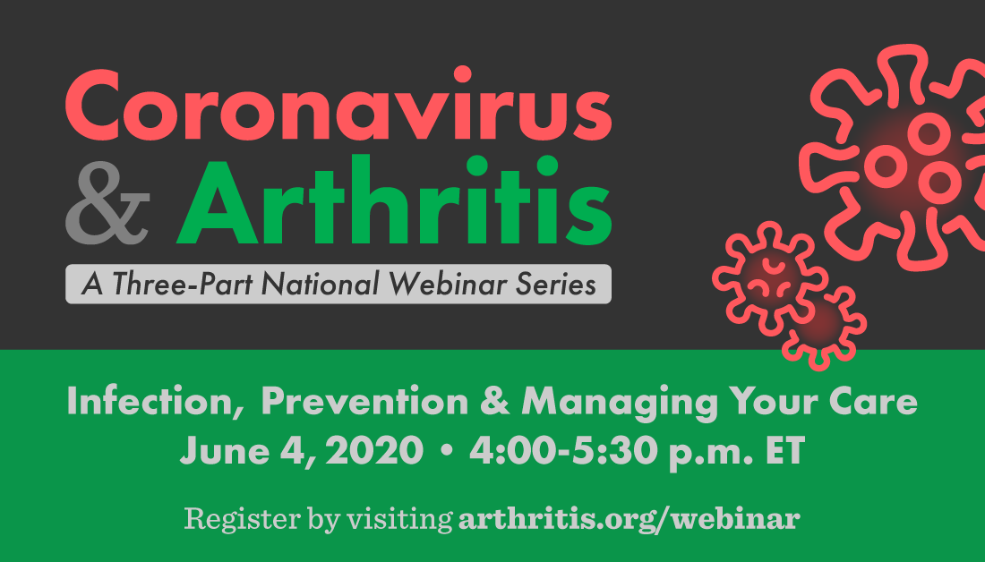 ArthritisFdn's tweet photo. Happening TODAY! Join us along with a representative from the @CDCgov’s #COVID19 Community and At-Risk Taskforce to hear the latest updates on infection and testing, your real risk and what's happening to infected #arthritis patients. Visit https://t.co/zAGWp8qi4N. https://t.co/AuGfABTZbe