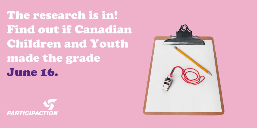 The research is in! On June 16, 2020, find out w/ @ParticipACTION if #Canadianchildrenandyouth made the grade in the ParticipACTION Report Card on Physical Activity for Children and Youth. 

Be the first to know by signing up at bit.ly/3ghpjKb #ChildrenYouthreportcard