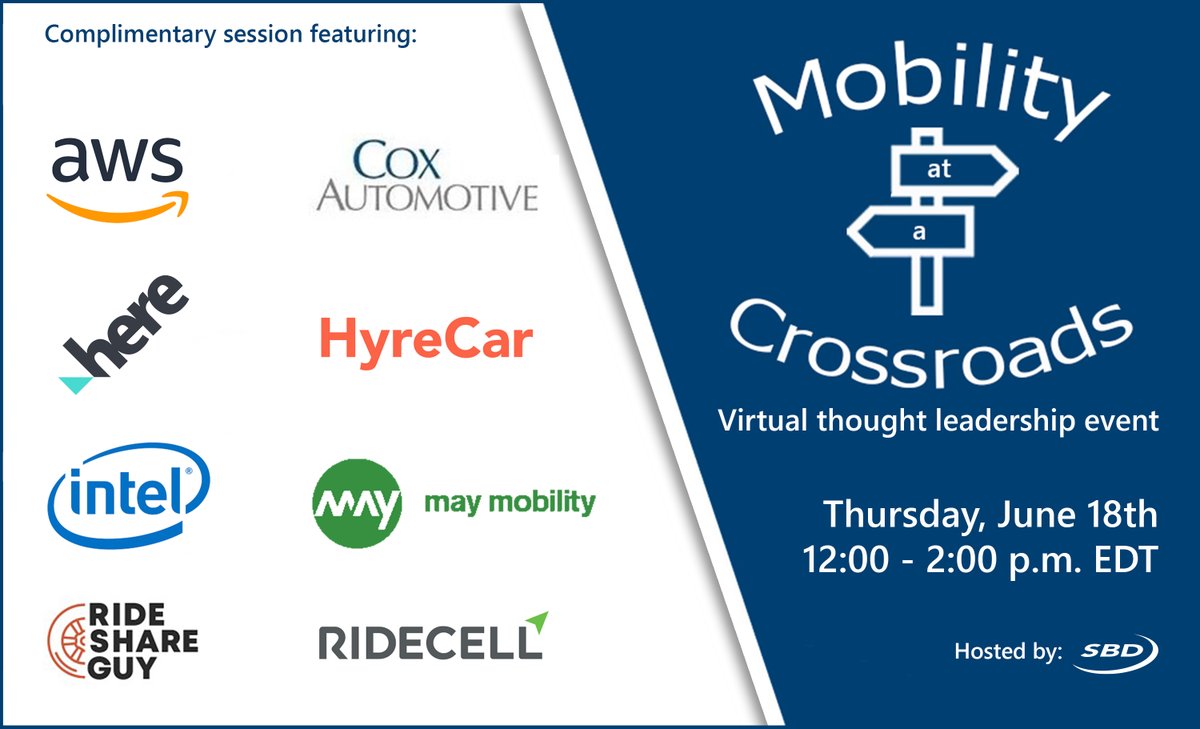 SBD Automotive Presents: Mobility at a Crossroads

Join our mobility leaders and esteemed expert guests on Thursday June 18th, for an informative and collaborative discussion on where shared mobility is headed next.

Register Here: insight.sbdautomotive.com/MobilityAtACro…
