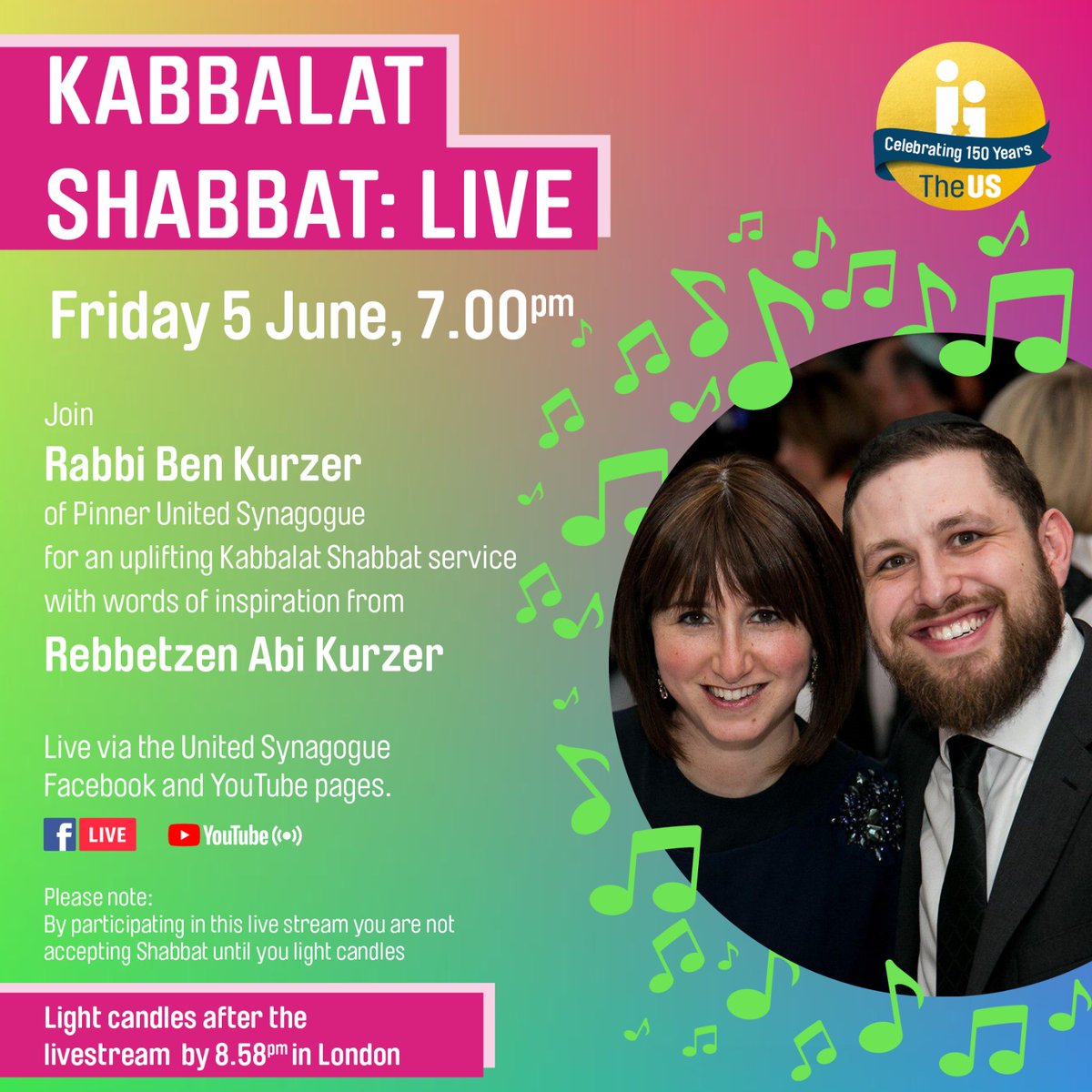 Kabbalat Shabbat: Live returns this week! Tomorrow at 7pm with <a href="/pinnershul/">Pinner Shul</a>'s Rabbi Ben and Rebbetzen Abi Kurzer. Watch live on US Facebook page or on YouTube here youtube.com/watch?v=NjnOAy…