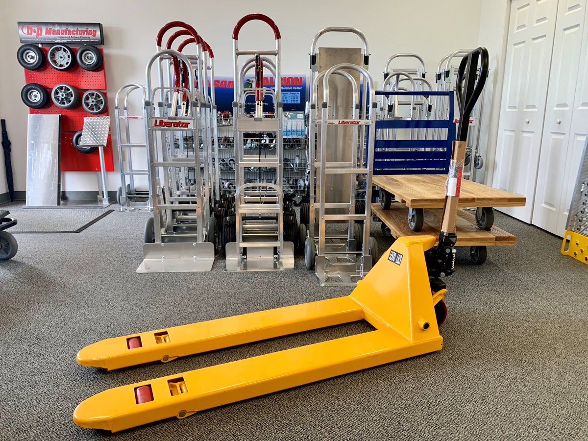 AddCaster's tweet image. We stock standard and narrow pallet jacks! Contact us at (615) 742-9950 for more options or a quote!