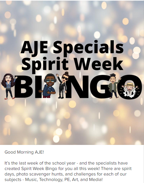 AJEPrincipal's tweet photo. Shout-out to our #AJExceptional Specialists! They are  creative, passionate and supportive. Going again the extra mile to keep scholars engaged. THANK YOU! @GCSchoolsNC @MrsAJEPE @GCSArts @GCShealthandpe @marcia_renne @JustinBarrille1 https://t.co/LJVQ1F3hSf