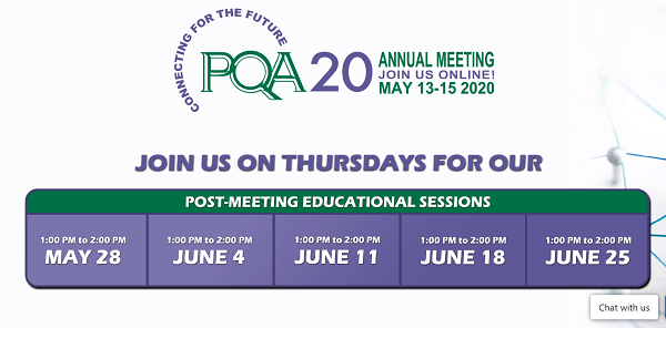 PQAAlliance's tweet photo. Join us today and every Thursday in June at 1 pm ET for a 1-hour PQA Annual Meeting Post Meeting Session featuring an educational presentation and an Innovation Theater. https://t.co/Xsp78NDb1s #pqa20 https://t.co/6IfKex3Lsa