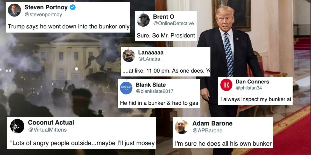 kdpmac's tweet photo. I think we should start calling Trump "Bunker Boy". It clearly irritated him that he was made to look "weak" by being taken to the bunker, hence his display of machismo in front of the https://t.co/C6c8x66fwe let's just call him Bunker Boy #Bunkerboy @realDonaldTrump #racism https://t.co/5tix4NInHy