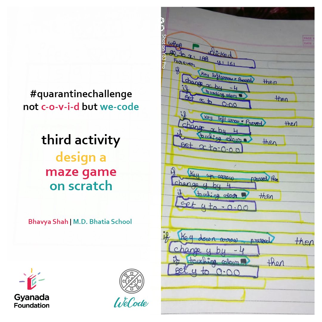 Gyanada_Fdn's tweet photo. Yet another interesting activity of our #quarantinechallenge week 3, was to design a maze game on scratch. 

We usually 'solve' puzzles and maze game challenges. But there's a whole new perspective involved in 'creating' one. Have a look at the variety of submissions we received! https://t.co/d6FmkvEWkw
