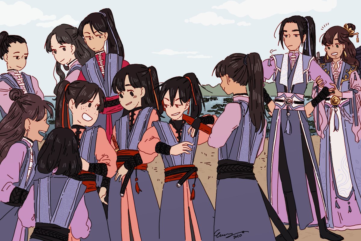 The children have been sent to Lotus Pier to learn under Jiang Cheng's careful guidance uwu((and yes, that is Huaisang. There is Sangcheng in the bg))