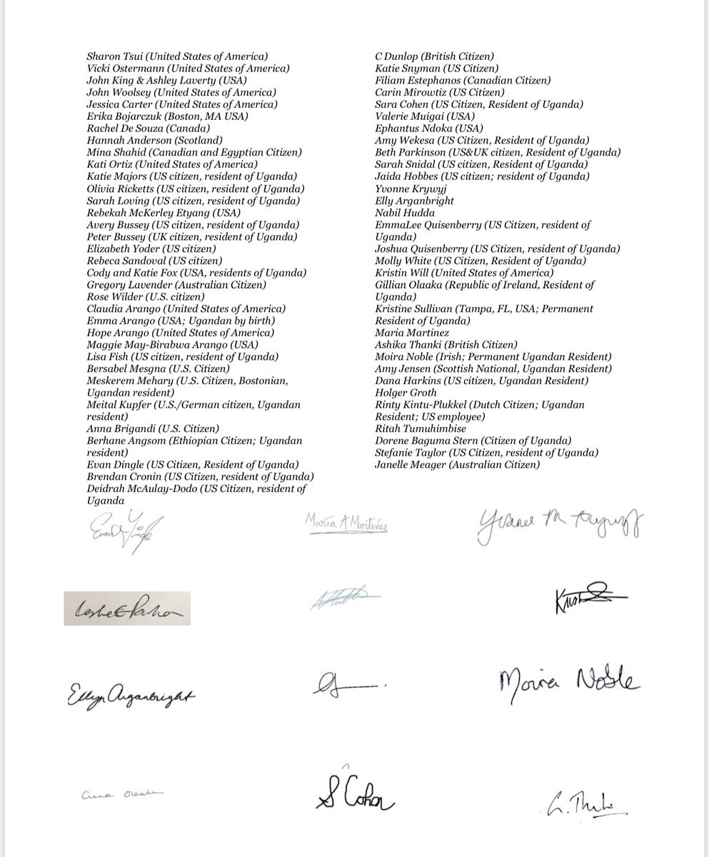 Dear <a href="/usmissionuganda/">UsMissionUganda</a> ,

We, U.S. citizens in Uganda, with Ugandan, British, Canadian, Egyptian, Australian, German, Ethiopian, Irish, and Dutch friends, appeal to you to take the following actions found within this letter.