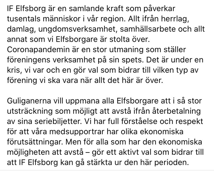 Uppmaning: Har du möjlighet, avstå återbetalning av din seriebiljett! 

Läs mer och full i formuläret på: elfsborg.se/2020/06/04/inf…