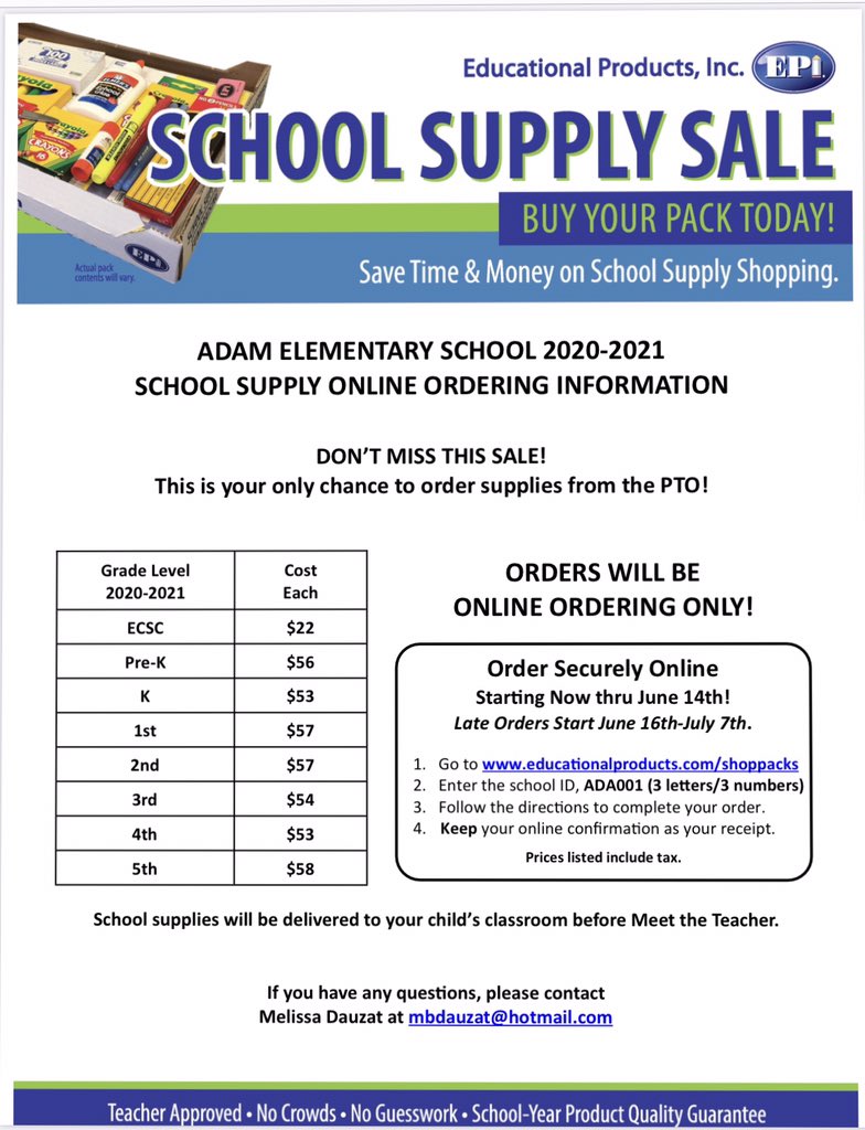 Adam_PTO's tweet photo. School supply orders are open online! #adameagles https://t.co/pJyQEUZggb