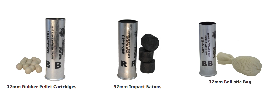 DIFFERENT TYPES OF PROJECTILES- Rubber bullets- Plastic batons- Sponge batons- Ballistic bags- Impact roundsThey can cause bruising to internal bleeding to losing eyes. Def can be lethal. Made by companies like Combined Technologies & Nonlethal Technologies.