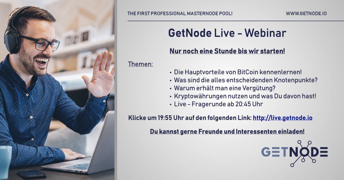 GetNode_Limited's tweet image. Bald geht’s los! Um 20:00 Uhr heute unser Live Webinar
#getnode #masternode #blockchain #webinar