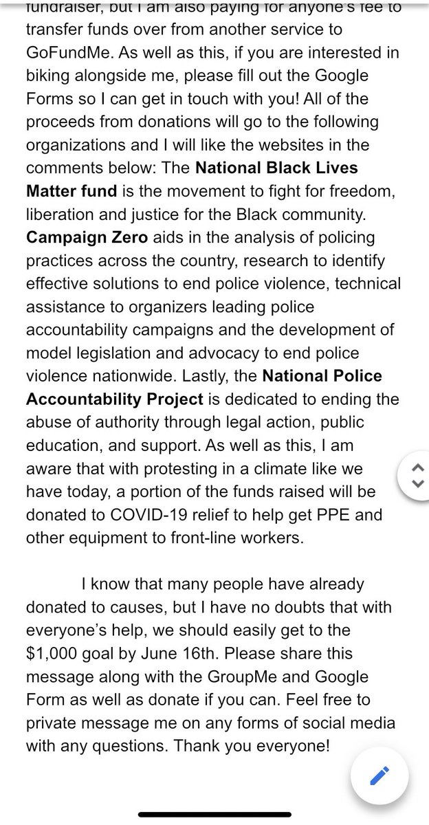 amartinavant's tweet photo. On June 16th, I plan to bike across parts of RI and MA in support of the #BlackLivesMatter movement. Until then, I will be collecting donations for Black Lives Matter, National Police Accountability Project, Campaign Zero, and COVID-19 relief. Please share. https://t.co/sAKDjfwRIY