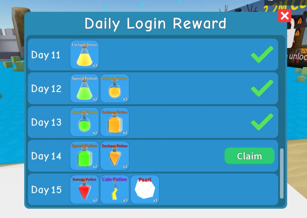 Unsquared On Twitter We Just Added Daily Login Rewards To Unboxing Simulator Claim Them Daily For Potions Every 5th Day You Will Also Receive A Pearl Which Will Be Used To - codes for roblox unboxing simulator 1