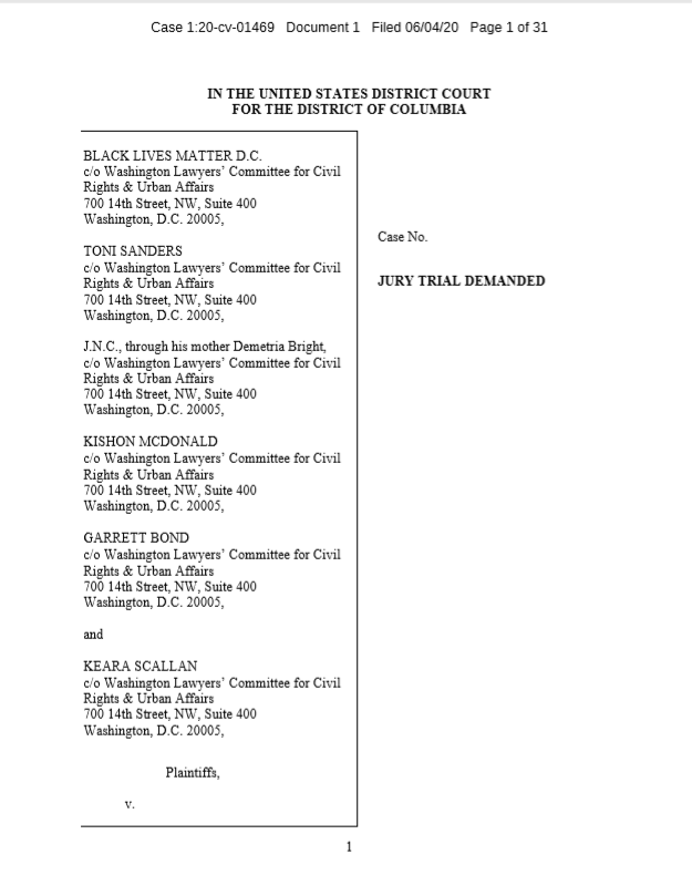 meganmineiro's tweet photo. NEW: Black Lives Matter with the ACLU is suing Trump and Barr over the clearing of Lafayette Square on Monday using tear gas, pepper spray capsules and rubber bullets on peaceful protesters. @CourthouseNews https://t.co/mnRPJCAapl