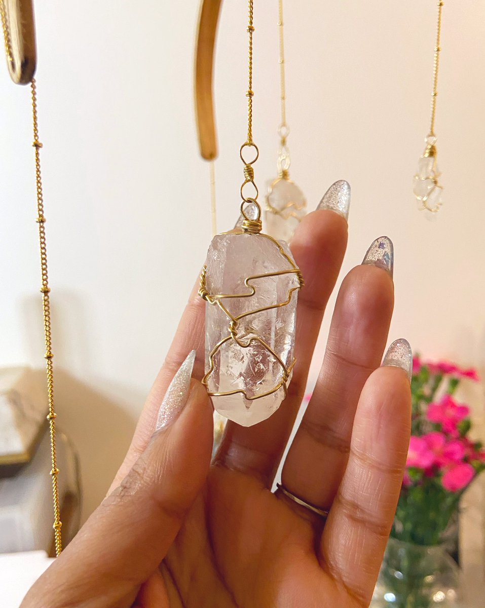 ABAjewels's tweet photo. A little spot of joy today ✨ 
custom Amethyst &amp; Quartz Crystal Mobile with Moonstone and Blue Lace Agate accent, currently en route to its new home 🔮

(Available here: https://t.co/uLBG7y90Iz)

#ABAjewels #crystalmobile #crystalenergy #crystalhealing #shopblack https://t.co/5BnSGrQ7Et