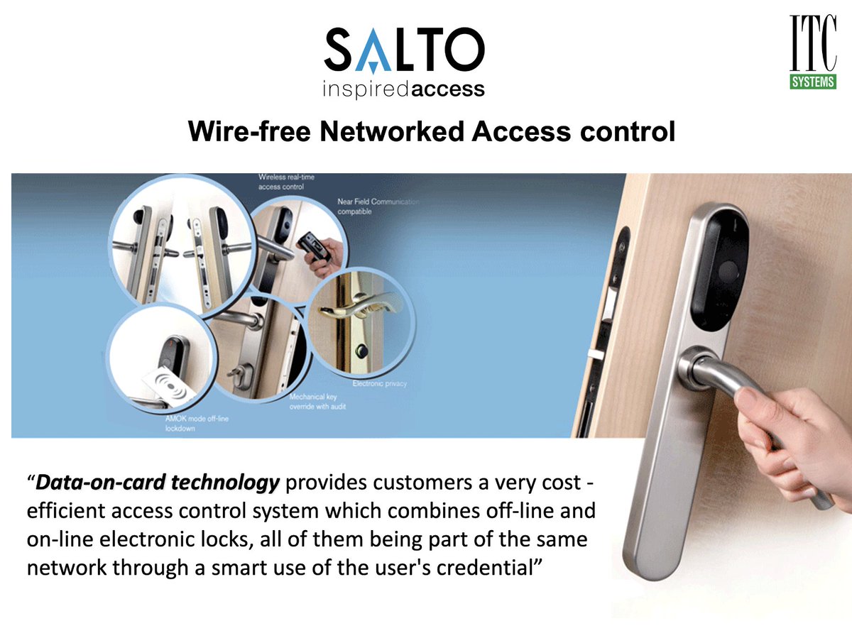 itcsystems's tweet photo. ITC Systems’ Access Control powered by SALTO provides an innovative solution that works in existing and new build environments and doesn't blow the doors off your budget. #itcsystems #accesscontrol #wirelesstechnology #costeffective #securitymanagement #solution https://t.co/J9BsURzBfX
