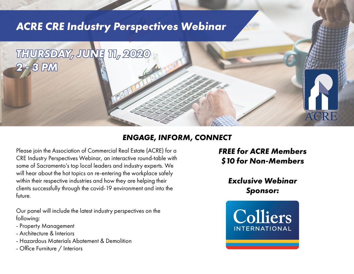 Join us for a #webinar on June 11th for an #interactive #roundtable with some of Sacramento’s top local #leaders and #industry experts! Click here to register for this event! buff.ly/3dBZ3II
#ACRESacramento #CREindustry #CREeducation #virtuallearning #commercialrealestate