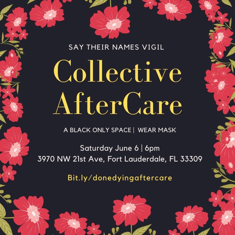 Join us for sound bowl healing, spoken word poetry, creating a community altar and dreaming together about a world without police violence.  
#HealingJustice #BLM954 #BrowarDD #DreamDefenders #BrowardDSA #DoneDyingBroward #weredonedying #freebroward