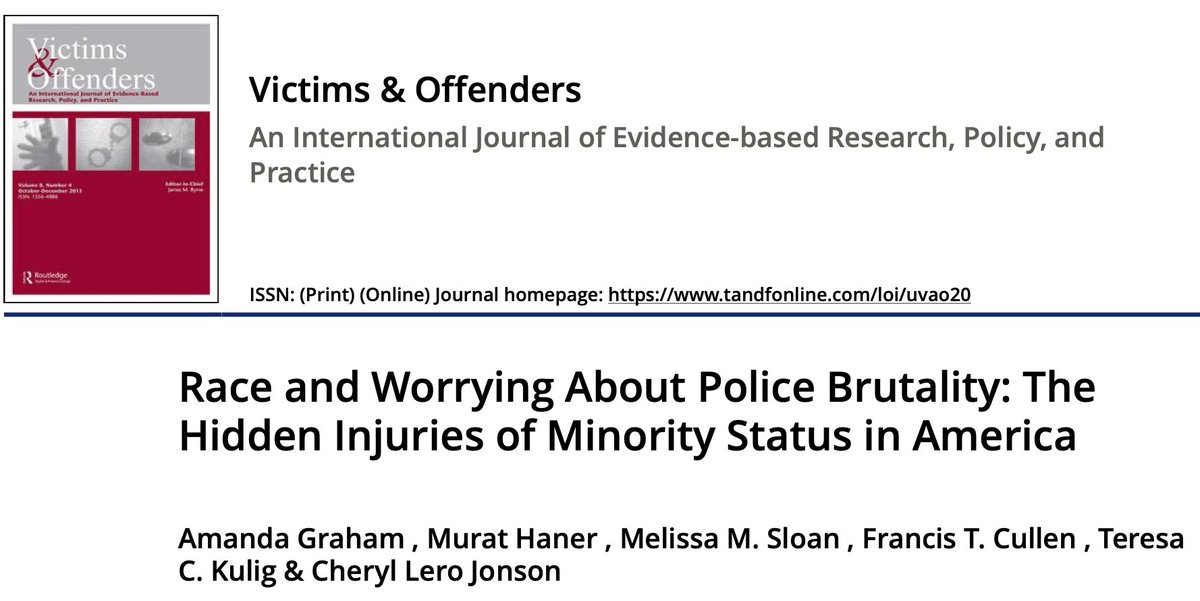 53/ "Police brutality is of little concern for White respondents. Only 6.6% worry a lot. ... By contrast, experiencing police brutality is a major concern ... for nearly one-third of Blacks." ( @TCKulig @CLeroJonson)