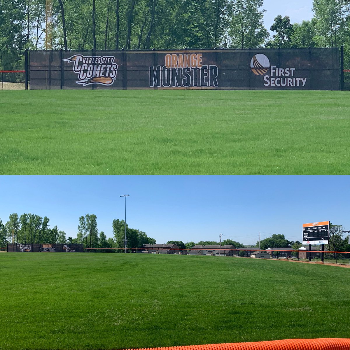 VarsityGroupDSM's tweet photo. The @CharlesCityCSD new baseball and softball fields are IMPRESSIVE! Got to see the new Orange Monster wind screen we partnered with them on today and it’s show stopper! 

Go Comets!
@CCCometBaseball 
@ToddForsyth https://t.co/jxTuxIt4lq