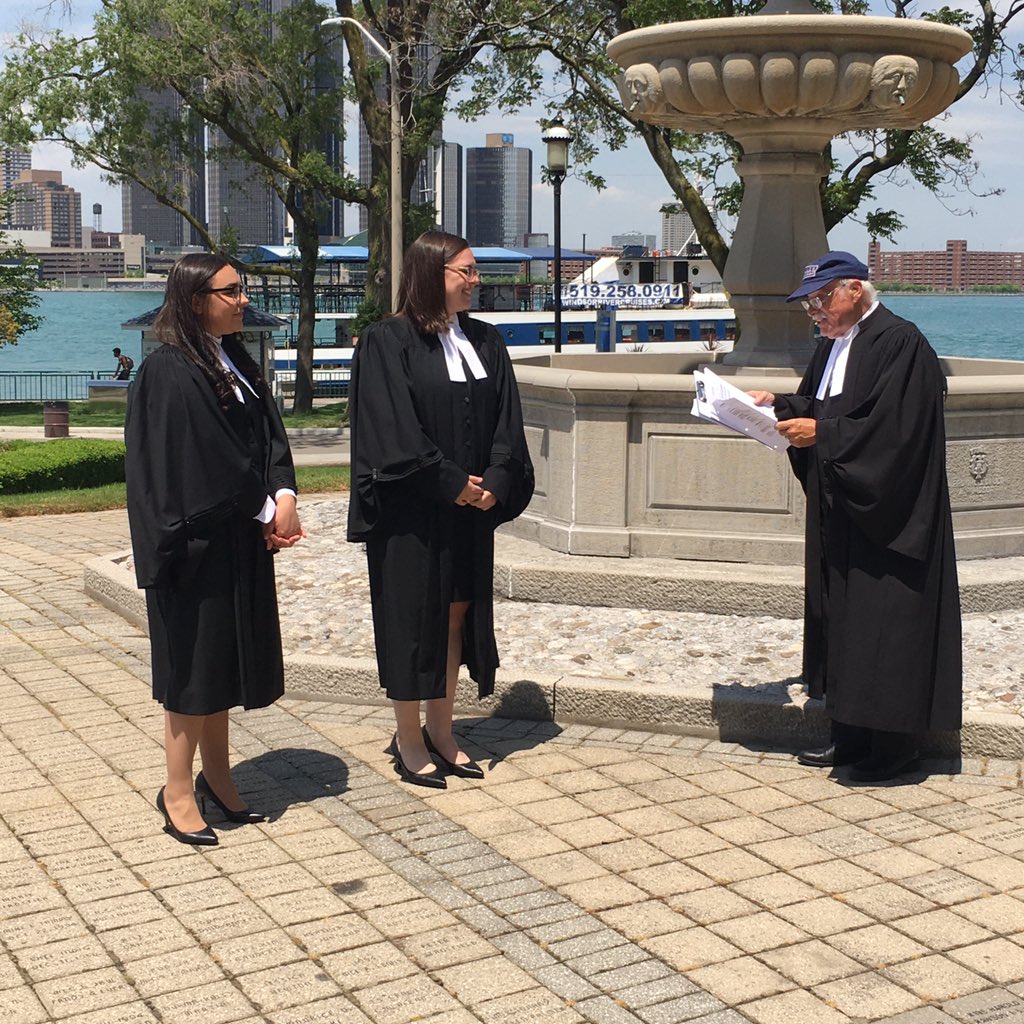 jclarkwindsor's tweet photo. Our own @millercanfield and  @LawSocietyLSO Bencher Gerard Charette on @CityWindsorON waterfront calling our students @WindsorLaw graduates Andrea Simonits and Kim Leschuk to the Bar. #LawSocietyLSO #LawTimes https://t.co/xIaYwjPm0S