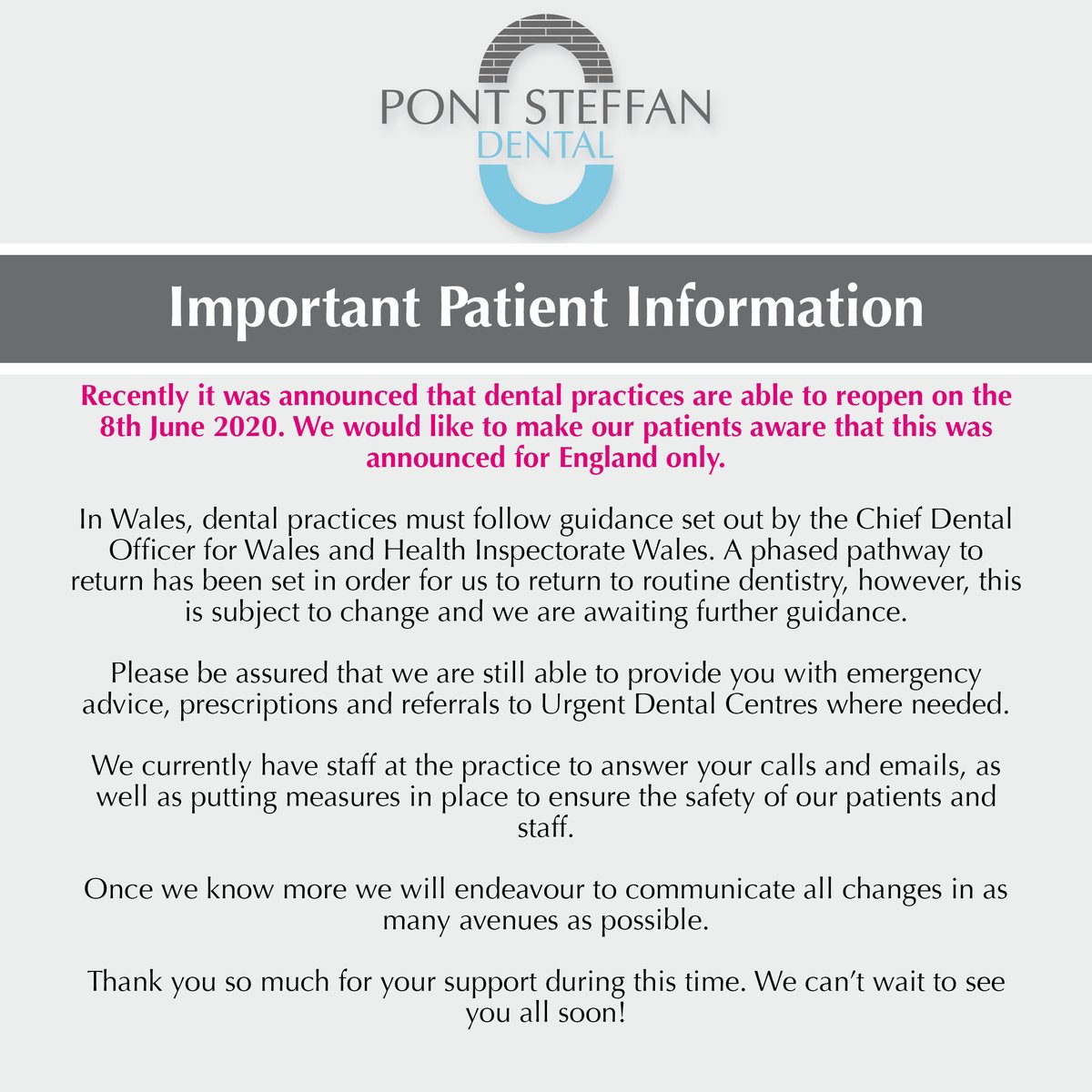 #dentist #covid19 #patientinformation #coronavirusupdate #wales #cymru #lampeter #ceredigion