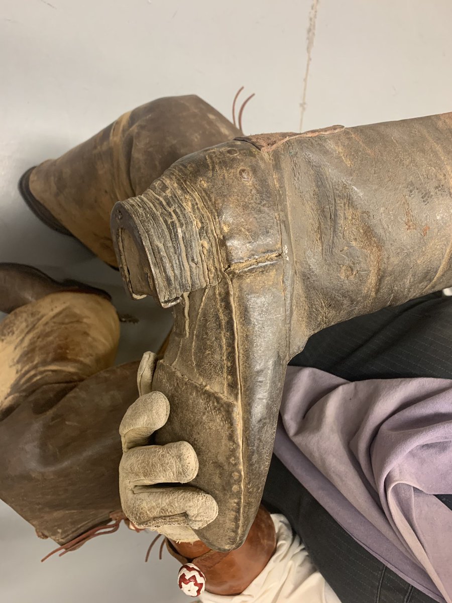ncwhm's tweet photo. In the vault with Michael Grauer, McCasland Chair of Cowboy Culture/Curator of Cowboy Collections and Western Art. We just got these Mexican vaquero boots from the mid-1800s. No one’s seen them yet. Don’t tell anyone we let you see them early. Lol! #HashtagTheCowboy Thanks, Tim https://t.co/IAVEAH9Yct