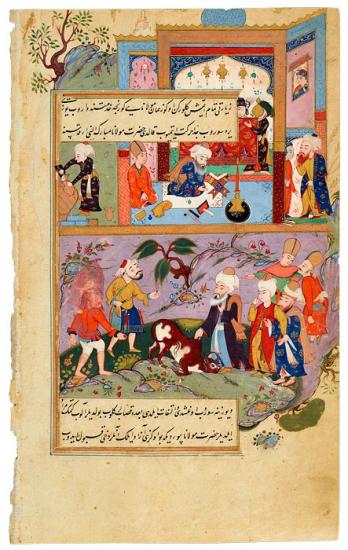 An Escaped Bull Seeks Refuge at  #Rumi´s FeetA butcher pursues an escaped bull that has sought refuge at the feet of  #Rumi. Since the bull asked for Rūmī's protection, he asked the butchers to set it free; they comply, and the bull was never seen again.