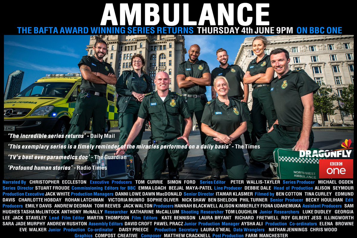 NWAmbulance's tweet photo. ‘This exemplary series is a timely reminder of the miracles performed on a daily basis.’ - The Times 

One hour to go. ⏱

Brand new #Ambulance
9pm 
BBC One https://t.co/Ibkqe6wLLl