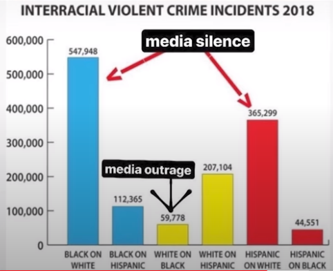 MihMoskva's tweet image. Данные за 2018 год, сейчас ещё хуже. Высокий голубой столбик - преступления черных против белых. Маленький желтый столбик - преступления белых против черных. Разница в 10 раз. 
Так кто в современной Америке нуждается в защите?