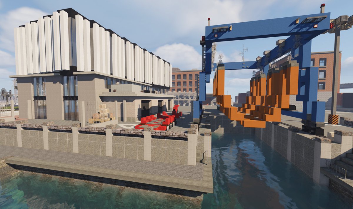 Beginning of the docks district of the Ardennes belgium town by <a href="/VinceDC3/">Vineon</a> 

/warp Ardenes
#Minecraft #architecture #Belgium #boat