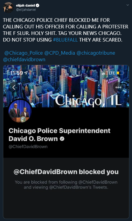 enigma2774's tweet photo. Chicago Chief of Police has now started blocking anyone who tweets him asking about his officers abuse #BLUEFALL https://t.co/aqVweAQF3i