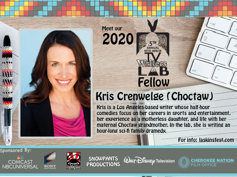 LASKINSFEST's tweet image. Meet our 5th annual Native American TV Writers Lab Fellow @klcrenwelge (Choctaw). In the lab, she is writing a light hour-long sci-fi dramedy in the vein of Quantum Leap, with hints of Back to the Future and The Goonies (as adults). #nativewriter
