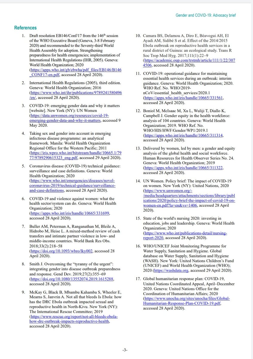 22/n  #womeninpandemicIn an brief released on 14 May 2020  @WHO advises countries to incorporate a  #genderlens into their  #COVID19 responses. Link to the brief:  https://apps.who.int/iris/handle/10665/332080