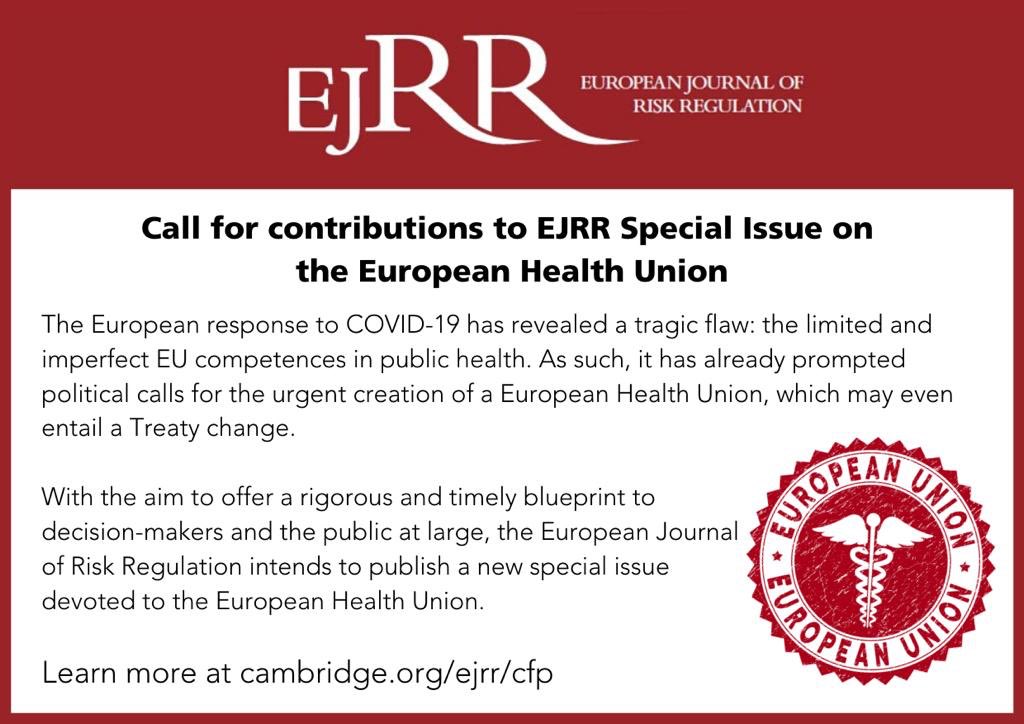 CALL FOR PAPERS | The European suboptimal response to COVID-19 has prompted political calls for the urgent creation of a European Health Union, which may even entail a Treaty change.

Time to share your blueprint to decision-makers bit.ly/2A4BYzT <a href="/CUP_Law/">Cambridge University Press - Law</a> #HealthUnion