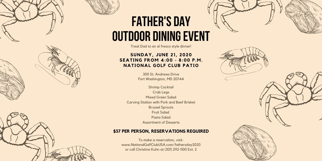 ngcusa's tweet image. Father's Day is coming up on June 21st. Treat Dad to an al fresco style dinner on the patio at @ngcusa Reservations are required. You do not have to be a member to attend this event. To make a reservation, visit hubs.ly/H0r7Hpp0

#ngc #ngcusa #nationalgolfclubusa